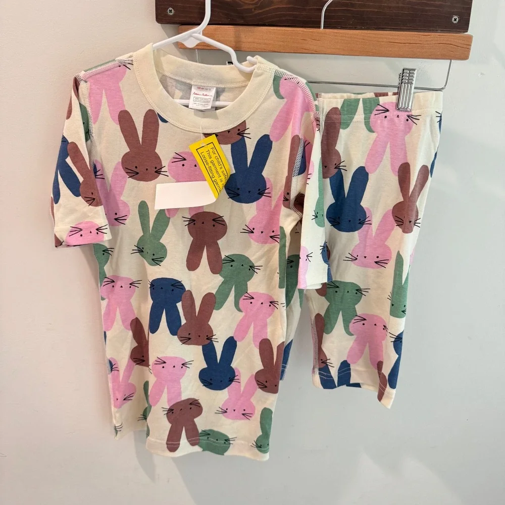 Hanna Andersson Kids Bunny Print Organic Cotton Pajama Set Cream Size 150 US 12